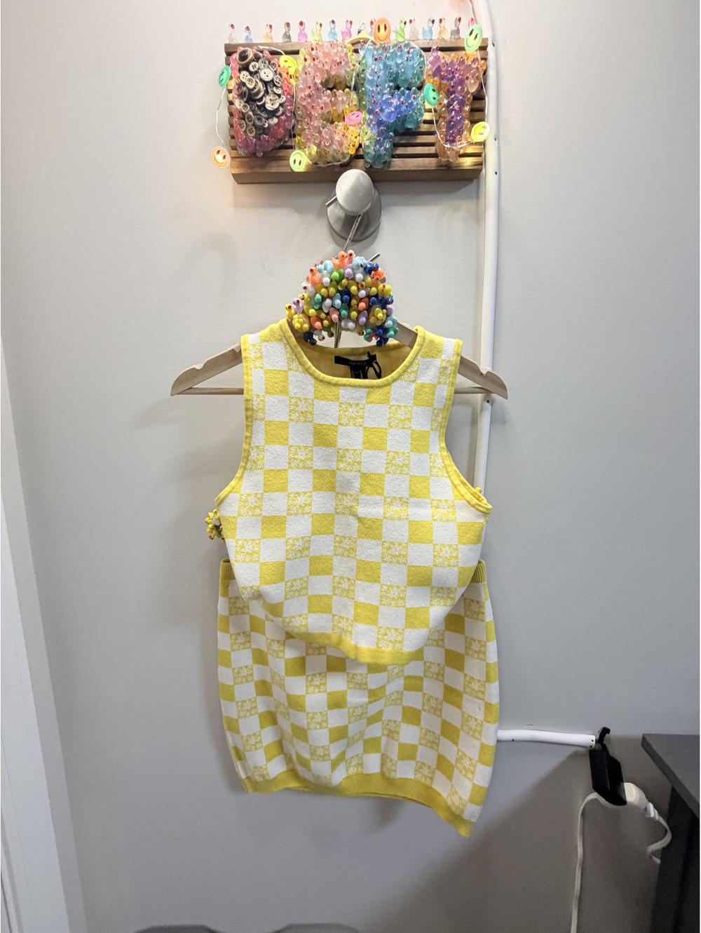 Deftduck cuteeee Forever 21 Yellow and White Checkered Knit Two-Piece Set